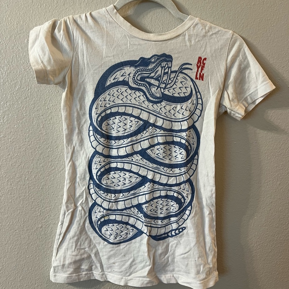 Women’s White T-Shirt with Blue Snake Graphic